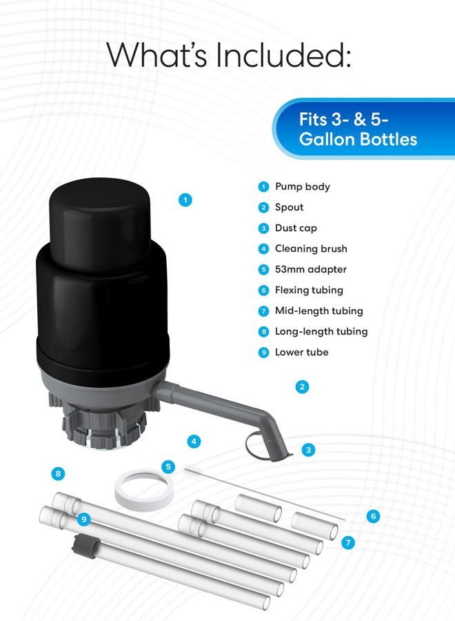 Brio Universal Manual Drinking Water Pump - Fits Most 5-6 Gallon Water Bottles Including Glass Grey PU100 - Image 4