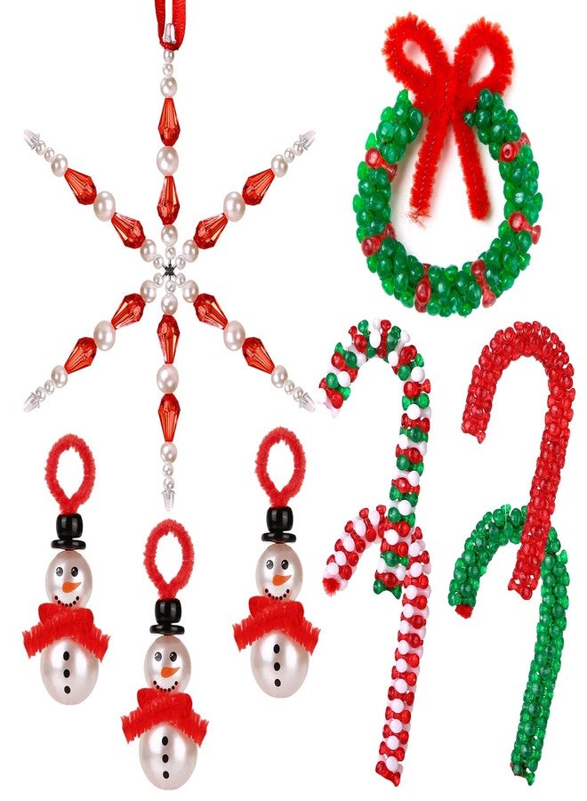 LIHAO Christmas Crafts for Adults Kids, 24 Sets Christmas Beaded Ornaments Kits to Make Snowman/Wreath/Candy Cane/Snowflake Xmas Tree Holiday Decorations(Assembly Needed) - Image 1