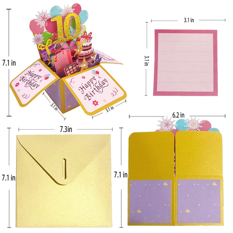 Asmallgf Happy 10Th Birthday Popup Card For Daughter Niece  Best Birthday Gift For 10 Years Old Girl Boy  Sweet 10 Birthday Decorations For Him Her - Image 2