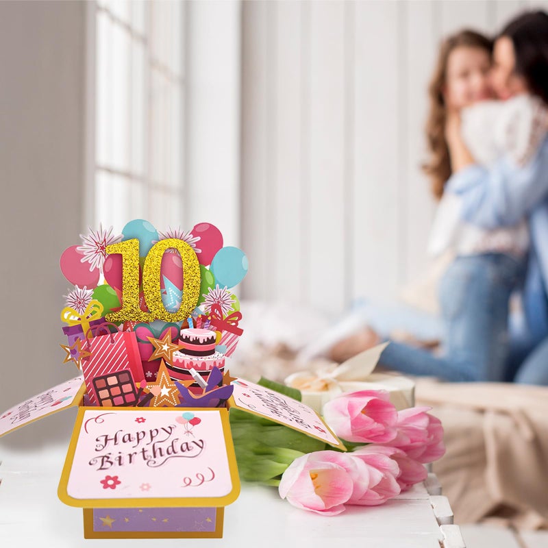 Asmallgf Happy 10Th Birthday Popup Card For Daughter Niece  Best Birthday Gift For 10 Years Old Girl Boy  Sweet 10 Birthday Decorations For Him Her - Image 4