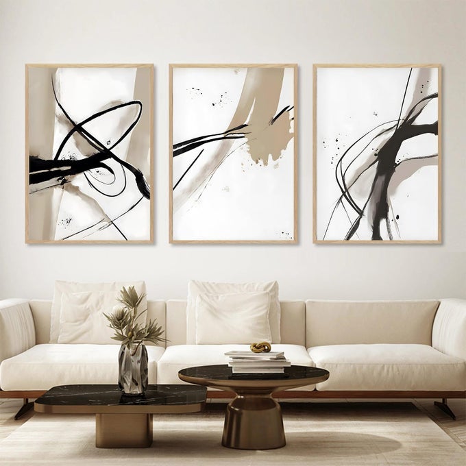 BLACK AND BEIGE ABSTRACT CANVAS WALL ART NEUTRAL ABSTRACT PRINTS ABSTRACT MINIMALIST PAINTING ABSTRACT LINE ART POSTERS BROWN BLACK AND BEIGE PICTURE NEUTRAL ARTWORK FOR WALLS DECOR 16X24INCHX3 NO
