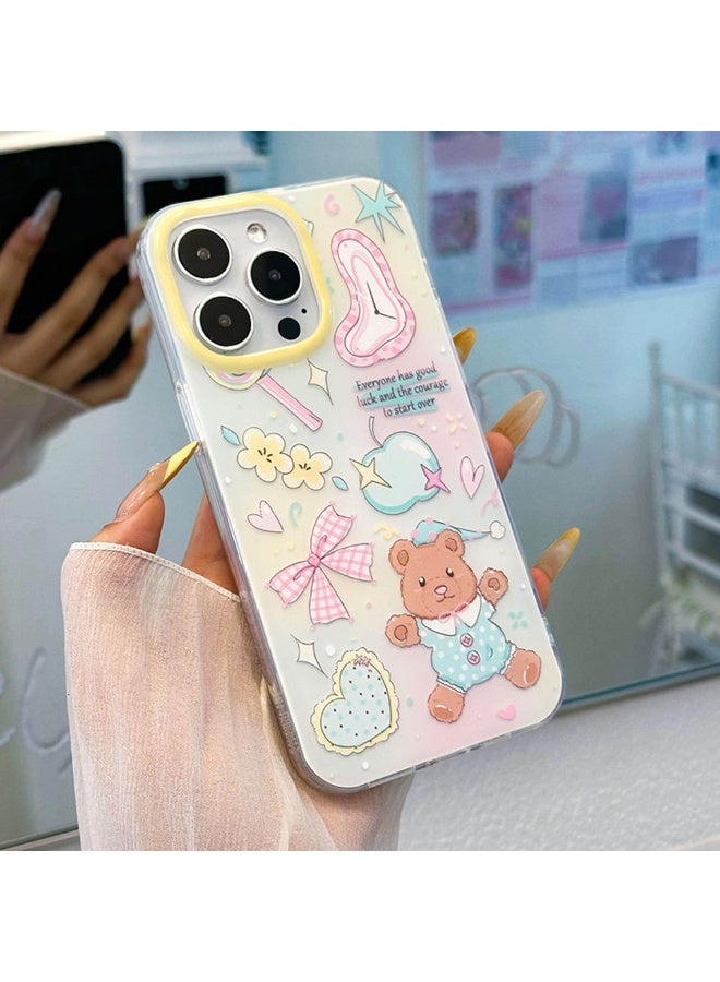 NIBEMINENT Cartoon Bear Protective TPU Case Cover For iPhone 15, Green Splicing - Image 1