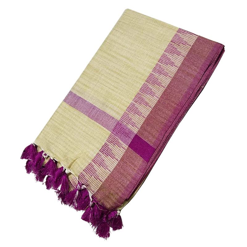 SheenKraft Handloom Women's Bhagalpuri Organic Linen Cotton Blend Temple Border Dupatta (Stole)_Free Size_Multiple Color Variation 11555_Purple - Image 5