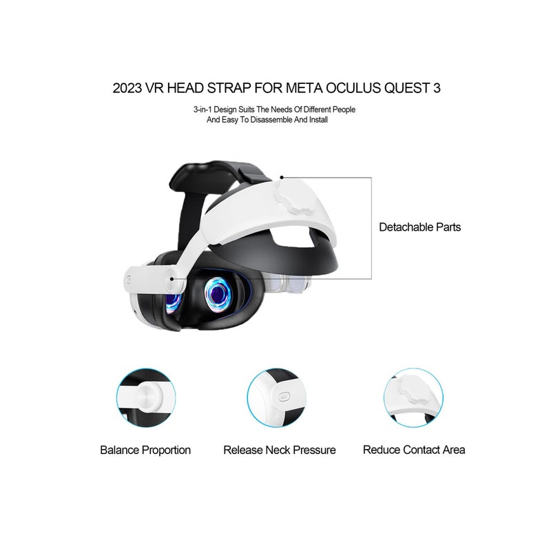 SOLARAE Head Strap for Oculus Quest 3,3-in-1 Adjustable Halo Headband,Replacement for Elite Strap,for Enhanced Support and Comfort in VR, Suitable for Children and Adults Compatible with Oculus/Meta Quest 3 - Image 2