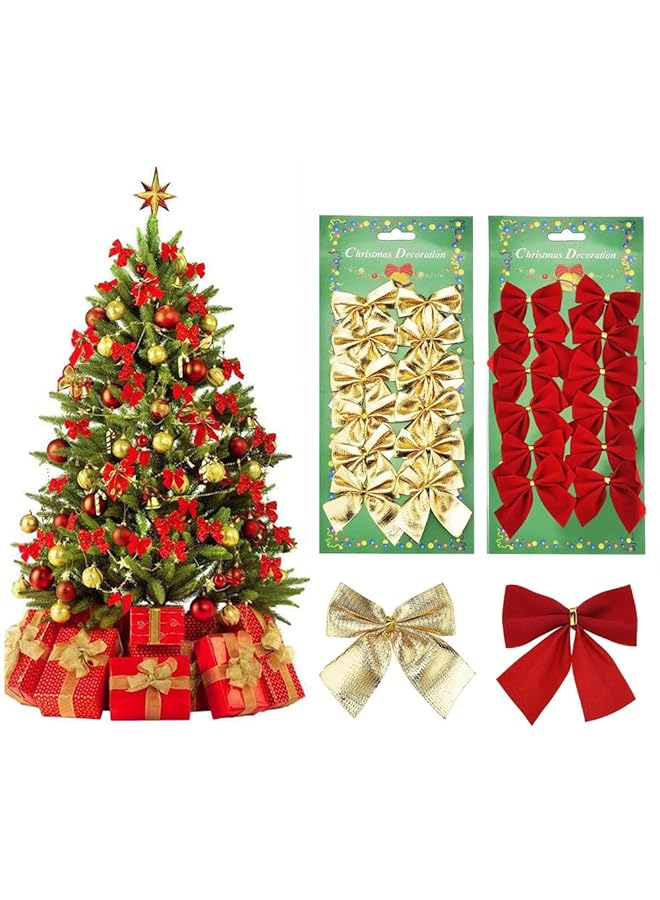 إيروريكس 24 قطعة من زينة القوس لشجرة أكاليل الزهور الحمراء أقواس زينة عيد الميلاد زينة لحفلات المنزل أقواس صغيرة لامعة للحرف اليدوية - Image 1