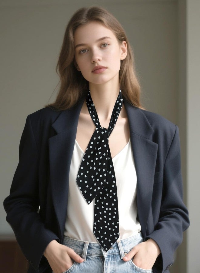 GERINLY Polka Dots Skinny Scarf Necktie Women, Casual Vintage Purse Scarf, Office Lady Neckerchief for Uniform(Black) - Image 3