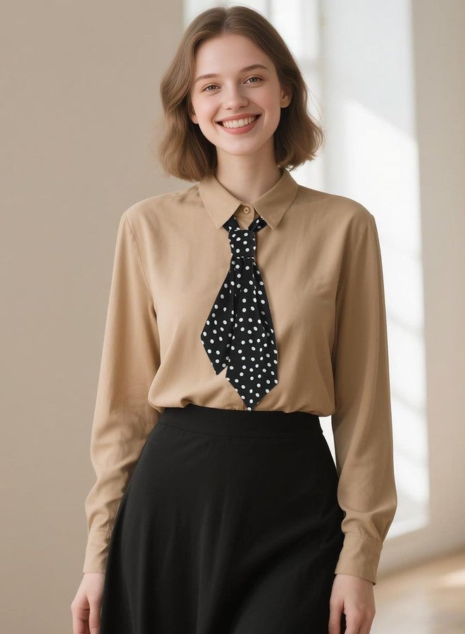 GERINLY Polka Dots Skinny Scarf Necktie Women, Casual Vintage Purse Scarf, Office Lady Neckerchief for Uniform(Black) - Image 5