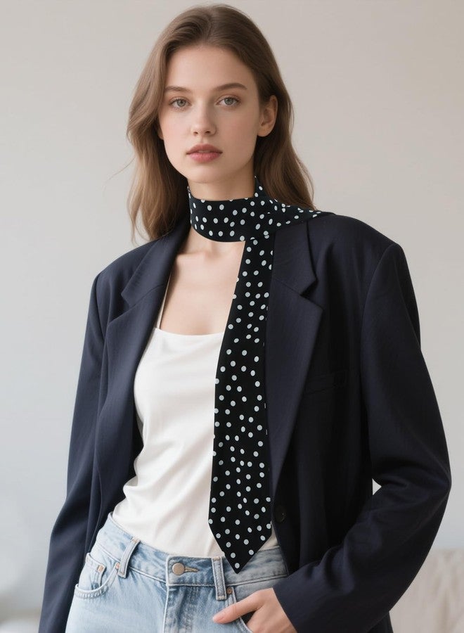 GERINLY Polka Dots Skinny Scarf Necktie Women, Casual Vintage Purse Scarf, Office Lady Neckerchief for Uniform(Black) - Image 4