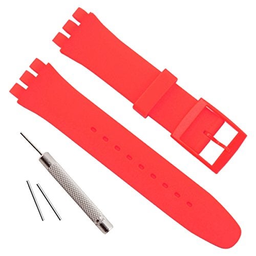 GreenOlive Replacement Waterproof Silicone Rubber Watch Strap Watch Band for Swatch (17mm 19mm 20mm) (17mm, Bright Red) - Image 1