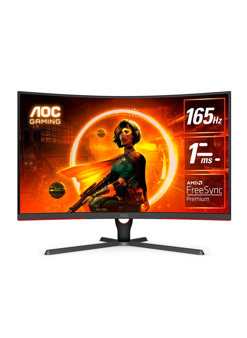 AOC 31.5 Inch QHD (2560x1440), 165Hz, 1ms, VA, FreeSync Premium Gaming Monitor CQ32G3SE Black/Red - Image 1