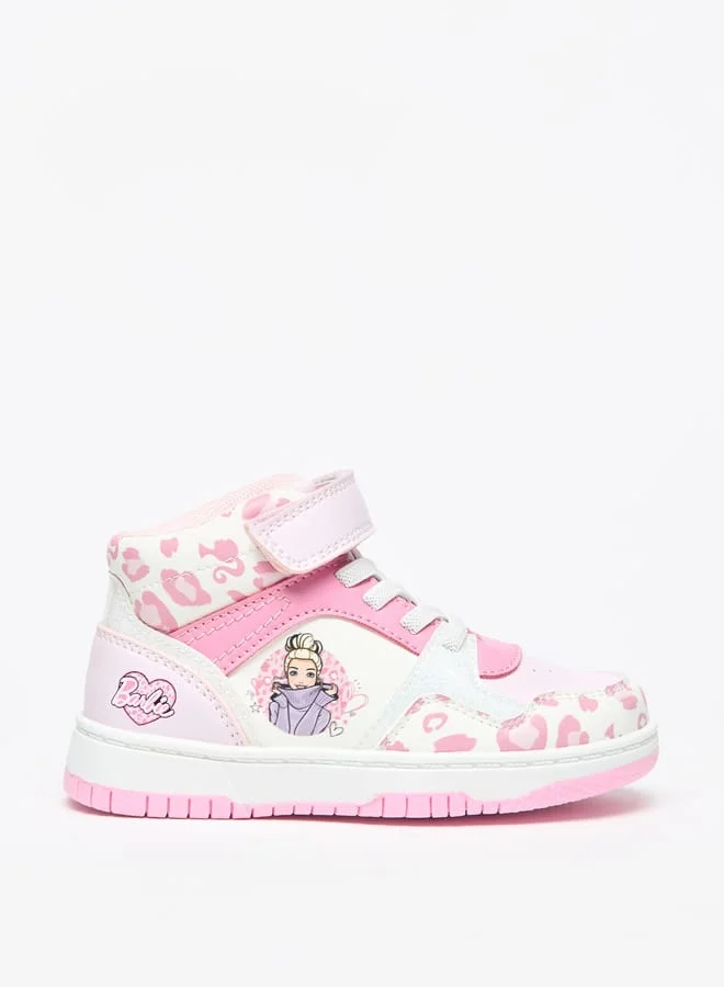 Barbie Printed High Top Sneakers with Hook and Loop Closure