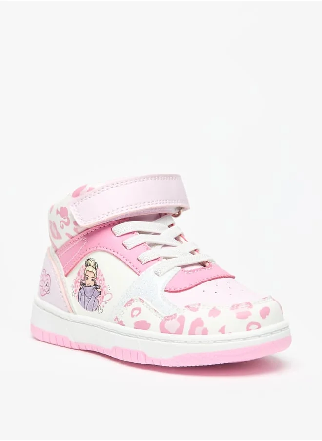 باربي Printed High Top Sneakers with Hook and Loop Closure
