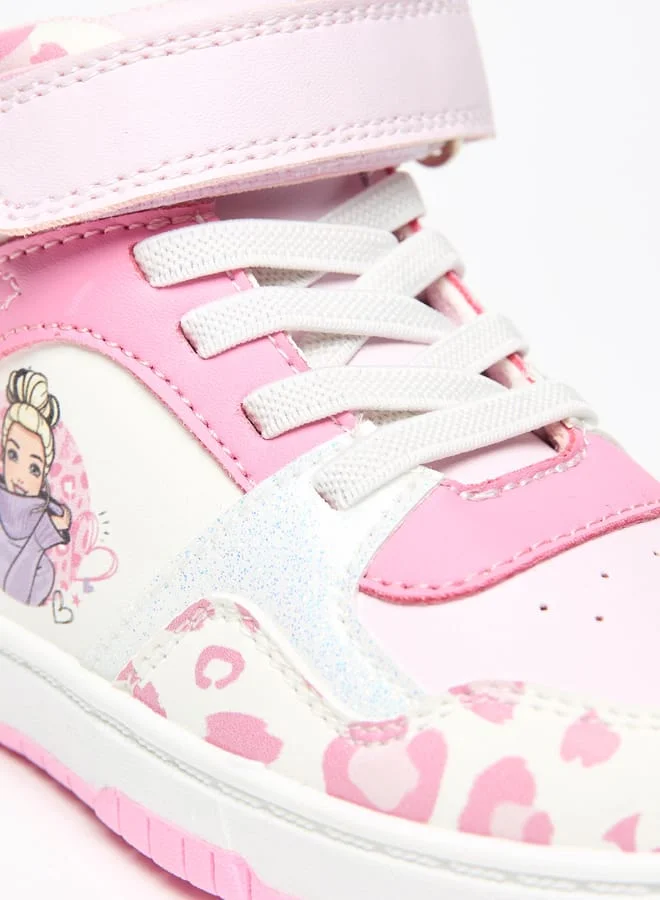 Barbie Printed High Top Sneakers with Hook and Loop Closure