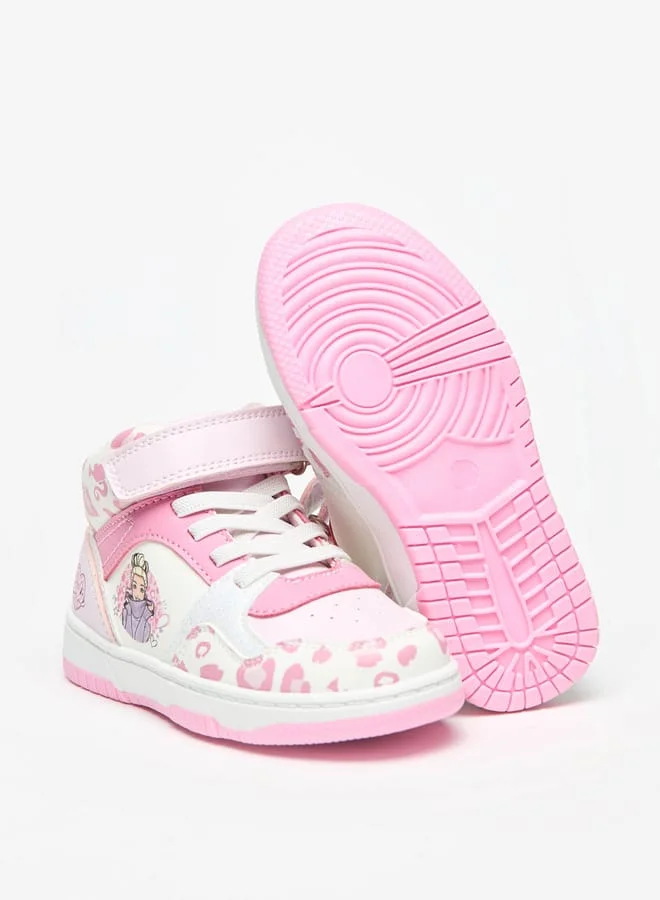 Barbie Printed High Top Sneakers with Hook and Loop Closure