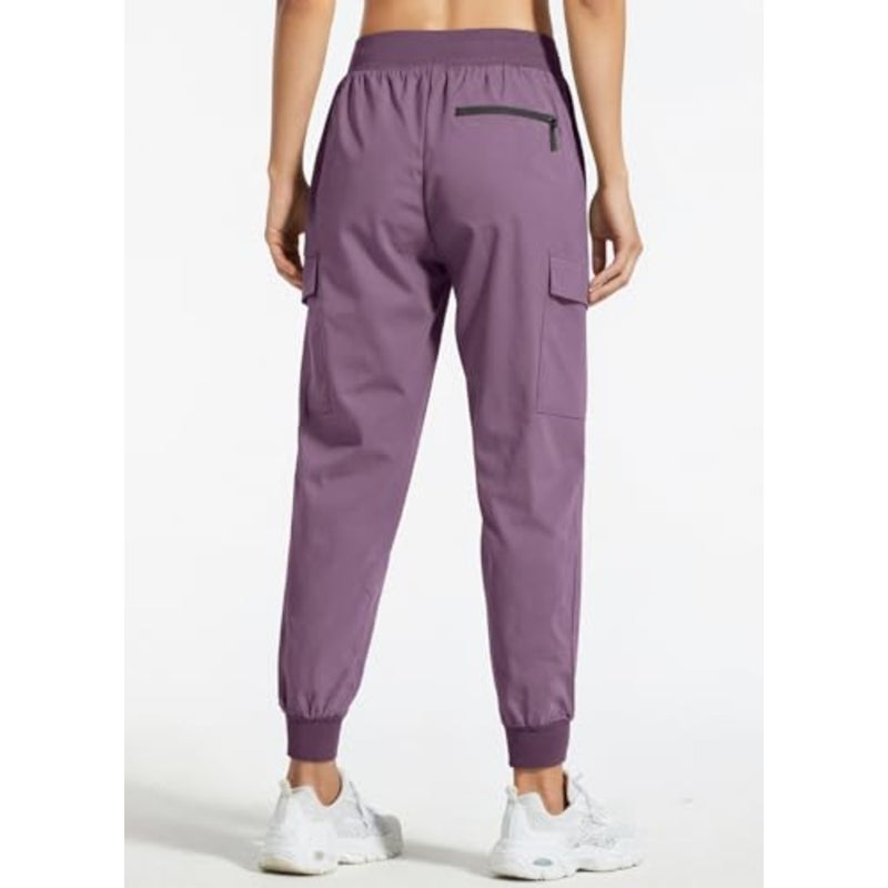 Cargo joggers for hiking, workout, lounge, and outdoor use; lightweight quick-dry polyester blend; black; moisture-wicking, multiple pockets, stretch fabric - Image 3
