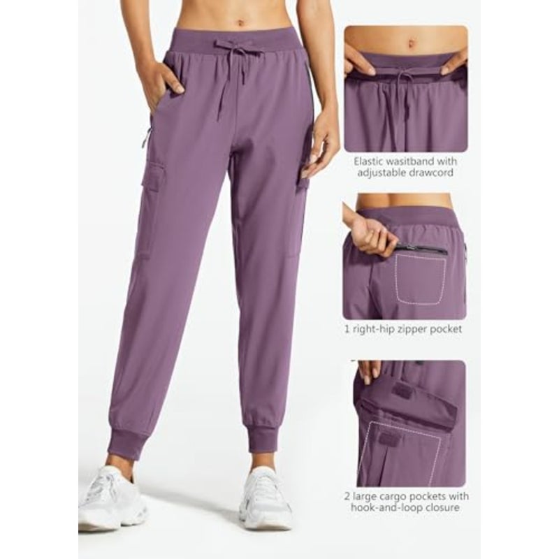 Cargo joggers for hiking, workout, lounge, and outdoor use; lightweight quick-dry polyester blend; black; moisture-wicking, multiple pockets, stretch fabric - Image 4