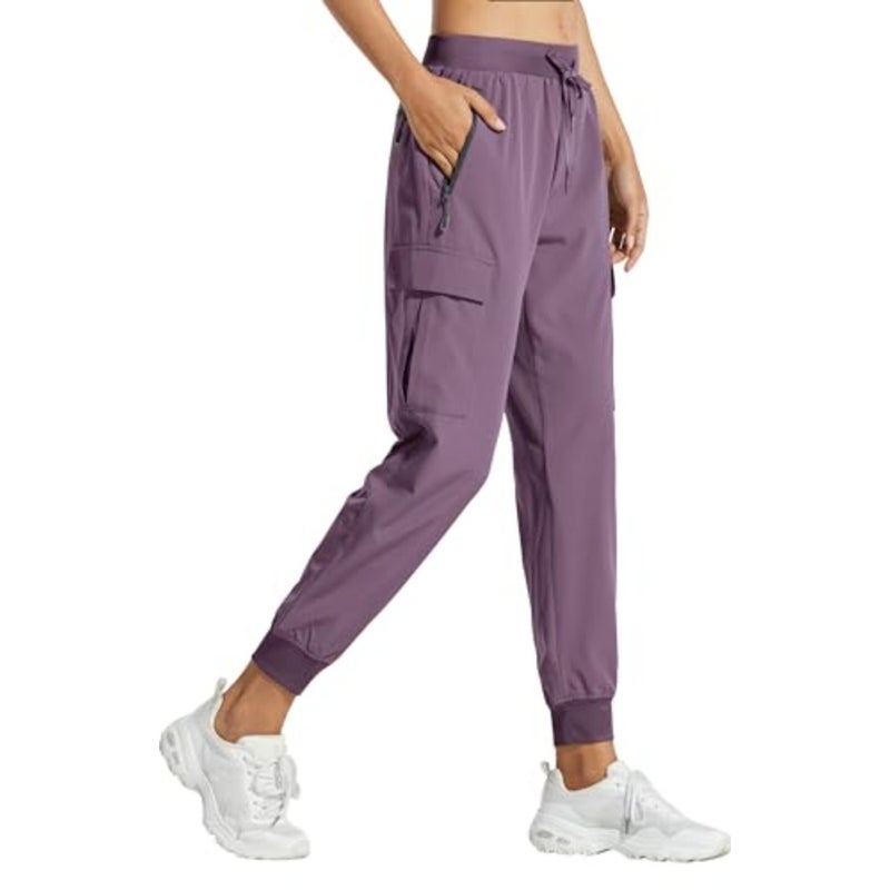 Cargo joggers for hiking, workout, lounge, and outdoor use; lightweight quick-dry polyester blend; black; moisture-wicking, multiple pockets, stretch fabric - Image 1