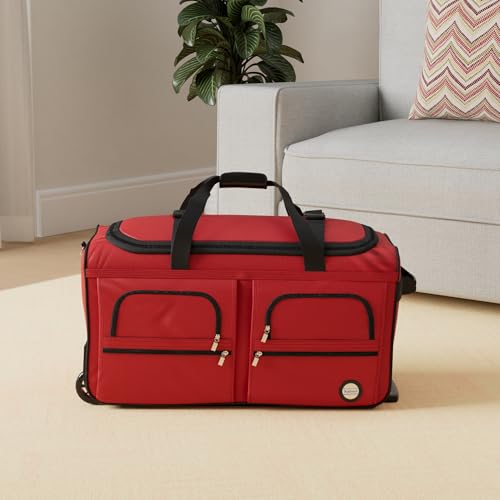 Rockland 36 Polyester Rolling Duffel Bag Red - Image 3