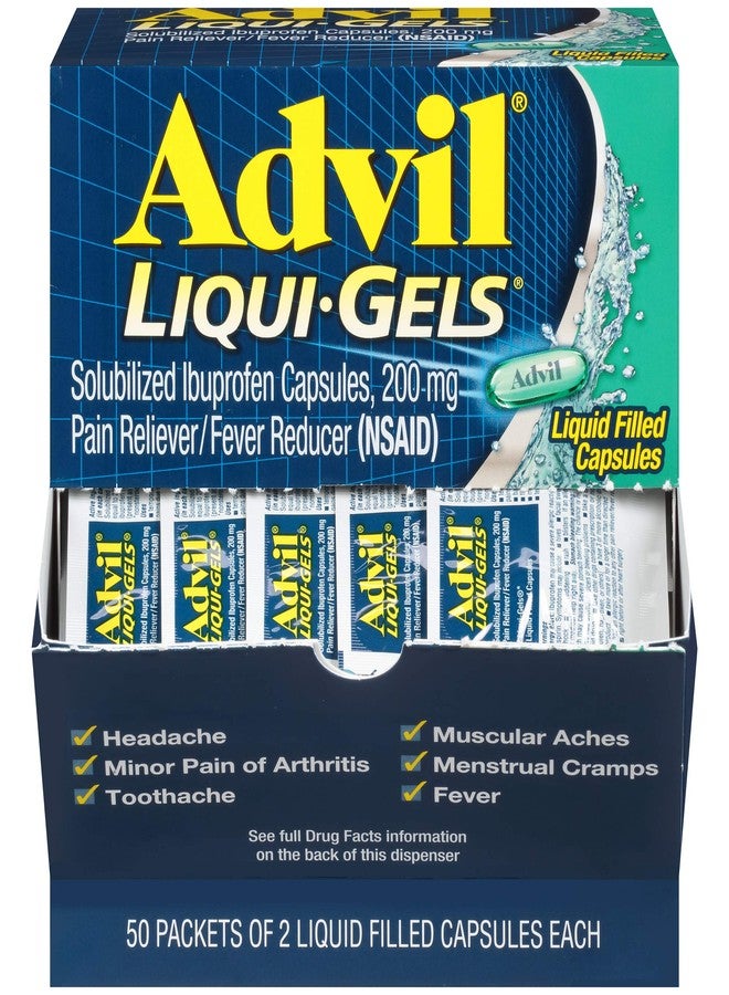 Advil Liqui-Gels Pain Reliever and Fever Reducer, Pain Medicine for Adults with Ibuprofen 200mg for Headache, Backache, Menstrual Pain and Joint Pain Relief - 50x2 Liquid Filled Capsules - Image 1