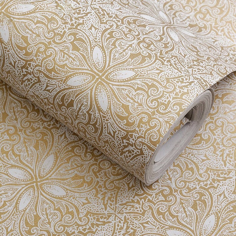 Self Adhesive Vintage Gold Floral Wallpaper Shelf Liner Dresser Drawers Cabinet Sticker 177 x 196 Inches