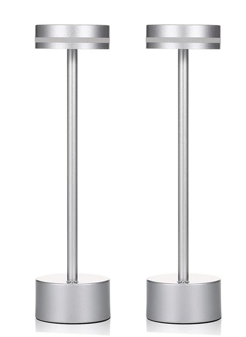 Pack Of 2 Wireless Table Lamp With A Slim Angle Great Light Integrated LED Light Source 1500 mA Aluminum Lamp silver Color