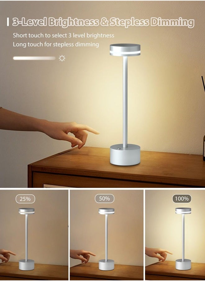 Taimi - Pack Of 2 Wireless Table Lamp With A Slim Angle Great Light Integrated LED Light Source 1500 mA Aluminum Lamp silver Color - Image 1