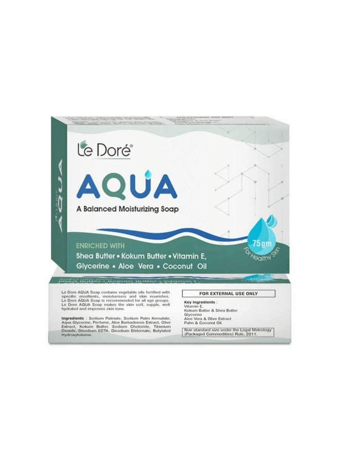 Le Dore Aqua Balanced Moisturizing Soap With Shea Kokum Butter Aloe Vera Vitamin E Glycerine Coconut Oil For All Skin Types Face And Body (75Gm) - Image 2