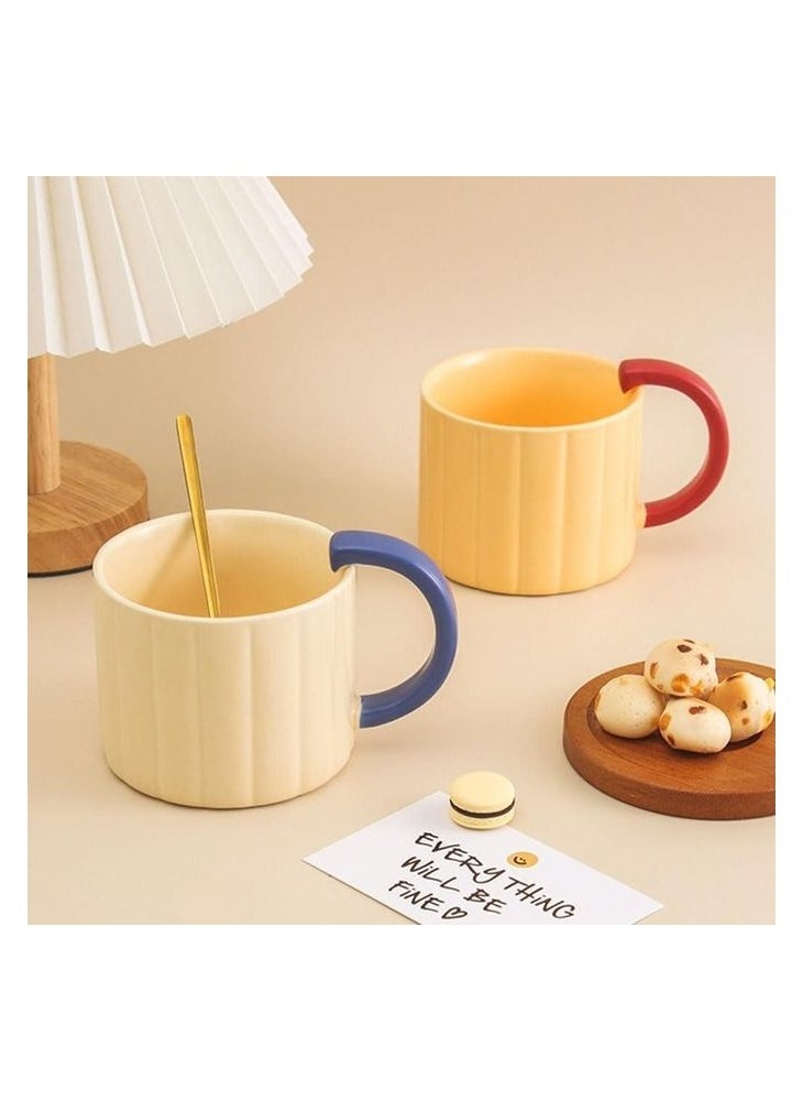 Simple round ceramic coffee mug for hot and cold drinks with a comfortable handle, multi-colore