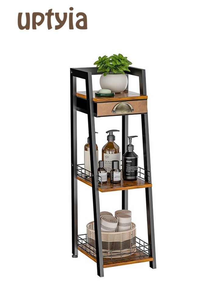 أوبتيا رفوف حمام بثلاثة مستويات مع درج، رف تخزين حمام ضيق، منظمات وتخزين حمام، رف سلم مفتوح، رف تخزين صغير، وحدة قائمة بذاتها رفيعة للمساحات الصغيرة، الحمام، غرفة المعيشة، غرفة النوم - Image 1