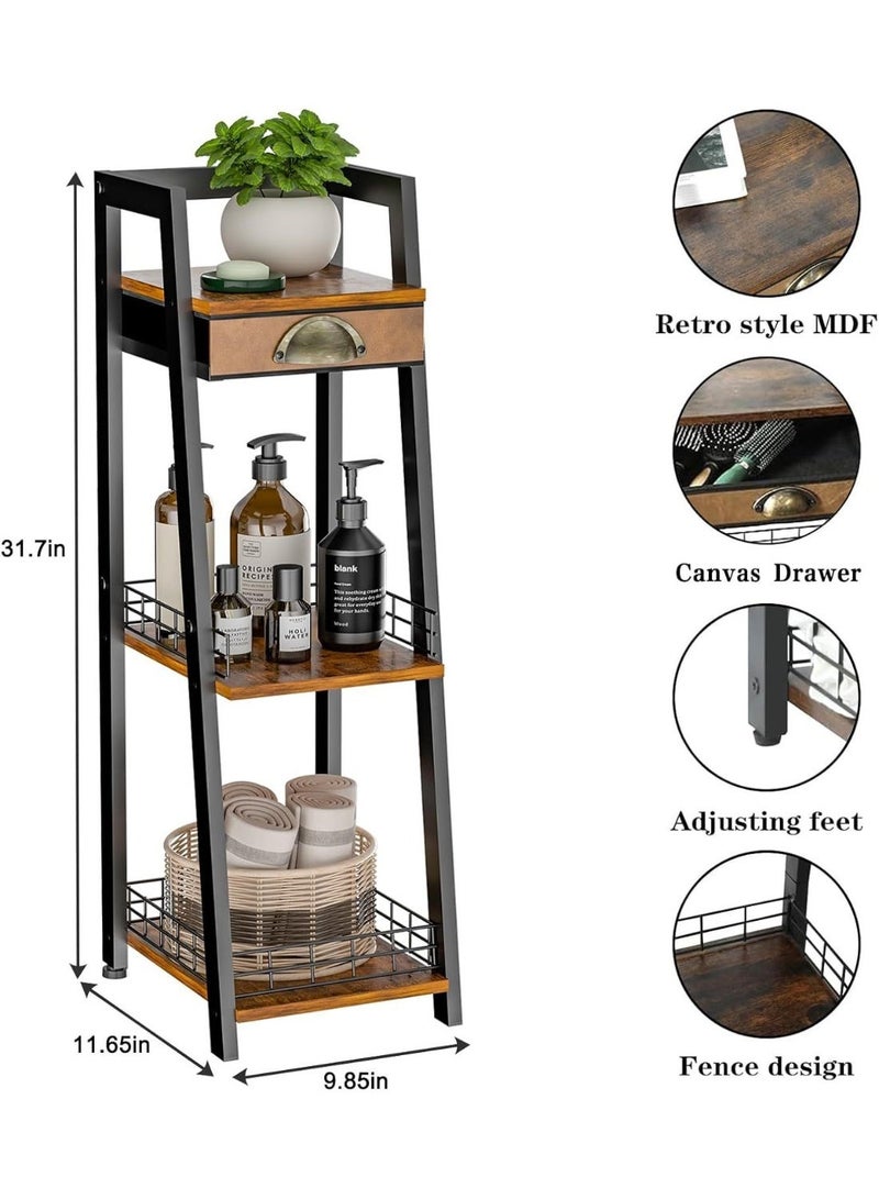 أوبتيا رفوف حمام بثلاثة مستويات مع درج، رف تخزين حمام ضيق، منظمات وتخزين حمام، رف سلم مفتوح، رف تخزين صغير، وحدة قائمة بذاتها رفيعة للمساحات الصغيرة، الحمام، غرفة المعيشة، غرفة النوم - Image 2