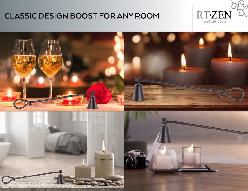 RTZEN Rustic Bell Candle Snuffer - Handcrafted Decorative Rustic Wrought Iron Candle Extinguisher Candlesnuffer with Long Handle - Unique Black Matte Farmhouse Decor Accessories Gift - Image 3