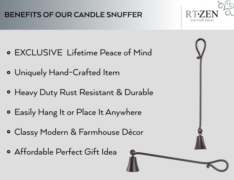 RTZEN Rustic Bell Candle Snuffer - Handcrafted Decorative Rustic Wrought Iron Candle Extinguisher Candlesnuffer with Long Handle - Unique Black Matte Farmhouse Decor Accessories Gift - Image 2