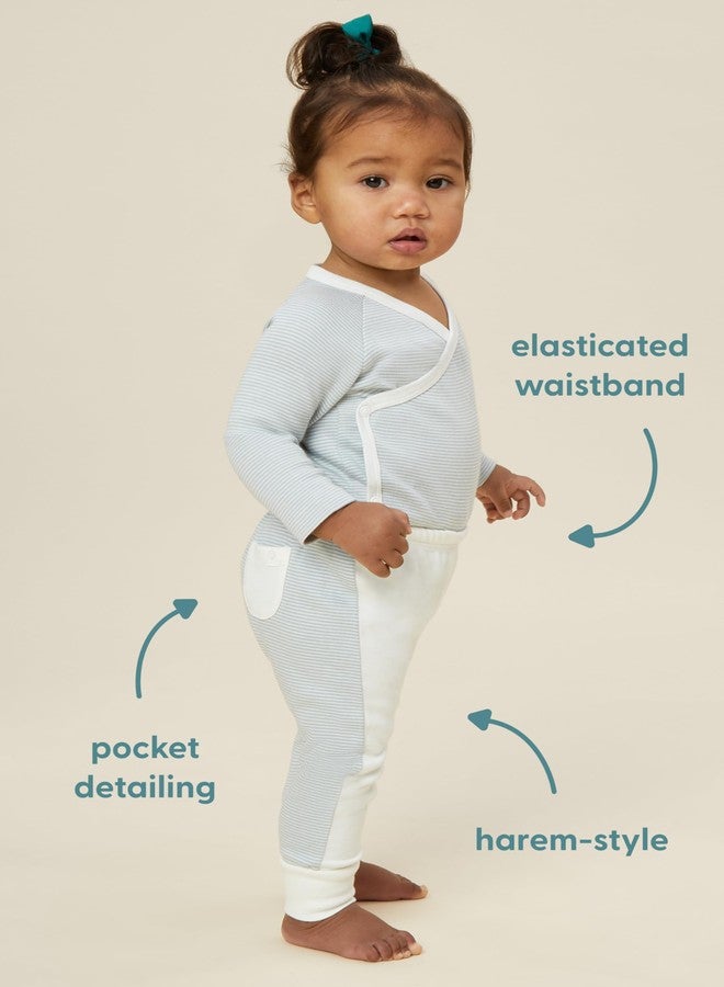 Mori Baby Harem Style Yoga Pants in White & Blush Stripe - Unisex Trousers with Two Tone Design and Back Pocket - 3-6 Months - Image 3