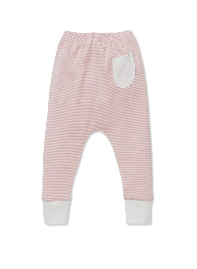 Mori Baby Harem Style Yoga Pants in White & Blush Stripe - Unisex Trousers with Two Tone Design and Back Pocket - 3-6 Months - Image 2