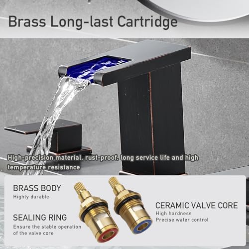 AVSIILE LED Bathroom Faucet 3 Hole, Oil Rubbed Bronze Waterfall Bathroom Faucets, 8 Inch Widespread Modern Bathroom Sink Faucet & Parts, Wide Spread Touch On Three Hole 2 Handle Bathroom Vanity Faucet - Image 5