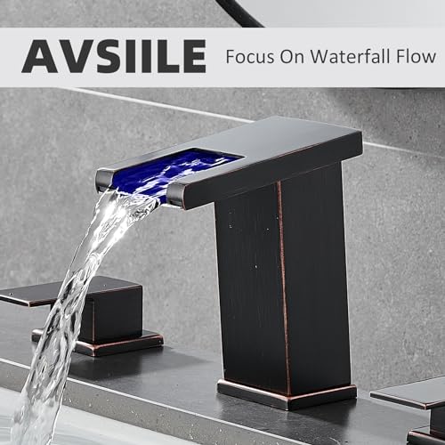 AVSIILE LED Bathroom Faucet 3 Hole, Oil Rubbed Bronze Waterfall Bathroom Faucets, 8 Inch Widespread Modern Bathroom Sink Faucet & Parts, Wide Spread Touch On Three Hole 2 Handle Bathroom Vanity Faucet - Image 2
