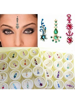 ATCUSA Bindi Box Long Multicolored Crystal Bindis - Bridal Forehead Tika temporary tattoo wedding face Jewels makeup (Pack of 20 Bindis) 