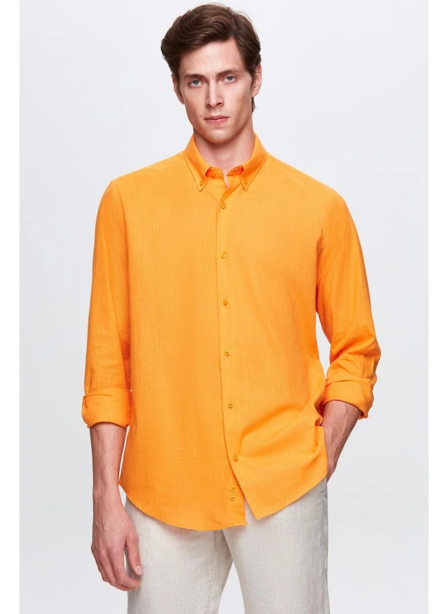 D'S DAMAT Comfort Light Orange Button-down Collar Relaxed Cut Linen Look 100% Cotton Shirt 2HC02ORT64265