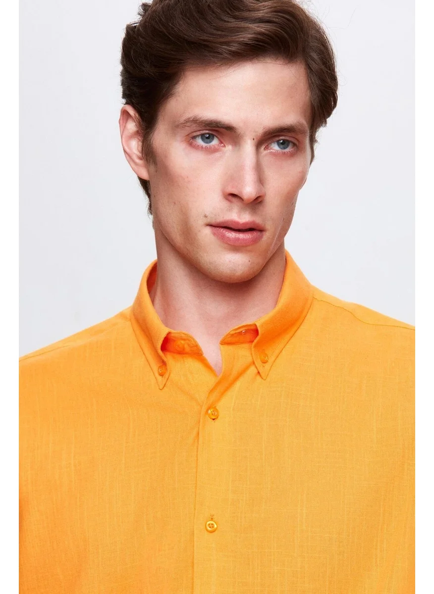D'S DAMAT Comfort Light Orange Button-down Collar Relaxed Cut Linen Look 100% Cotton Shirt 2HC02ORT64265