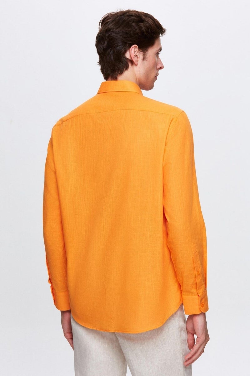 D'S DAMAT Comfort Light Orange Button-down Collar Relaxed Cut Linen Look 100% Cotton Shirt 2HC02ORT64265 - Image 3