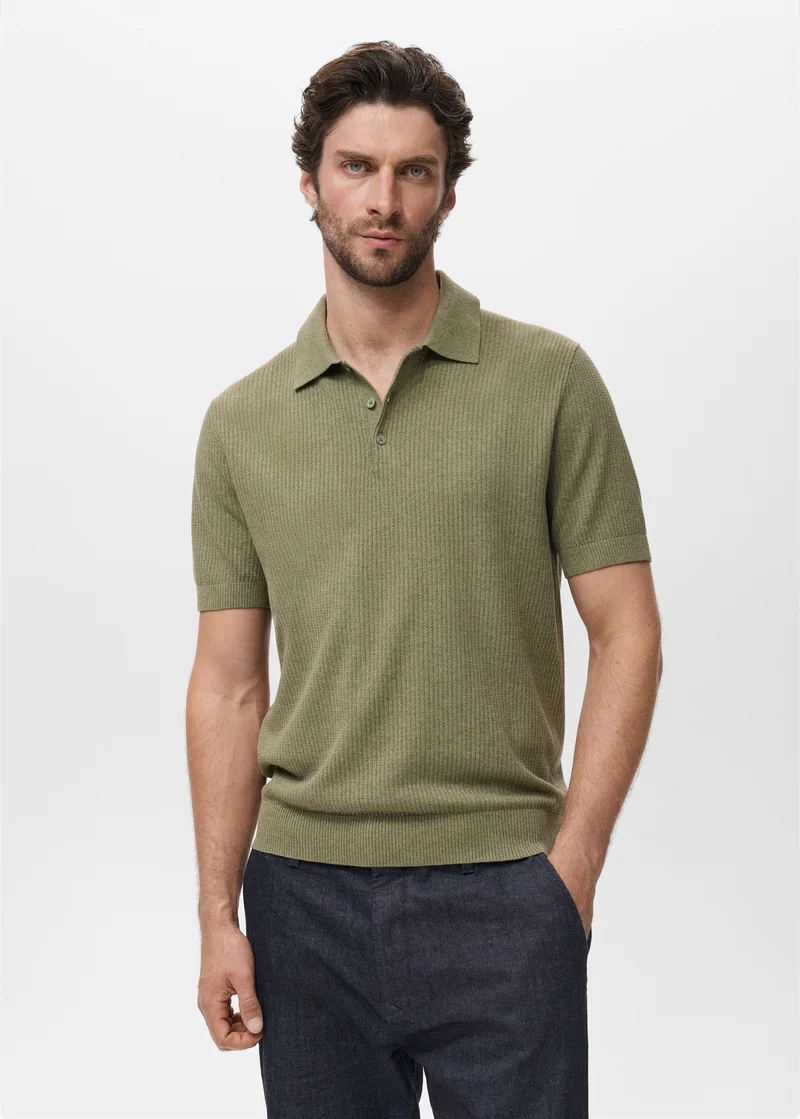 Mango Man Ribbed knit polo shirt