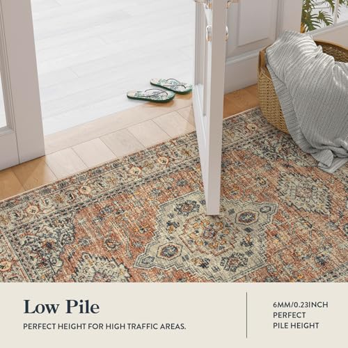La Home Lahome Oriental Washable Rug Runners for Hallways, 2x5 Kitchen Runner Rug Non Slip with Rubber Backing Ultra-Thin Vintage Carpet for Bedroom Bathroom, Peach/Orange - Image 5