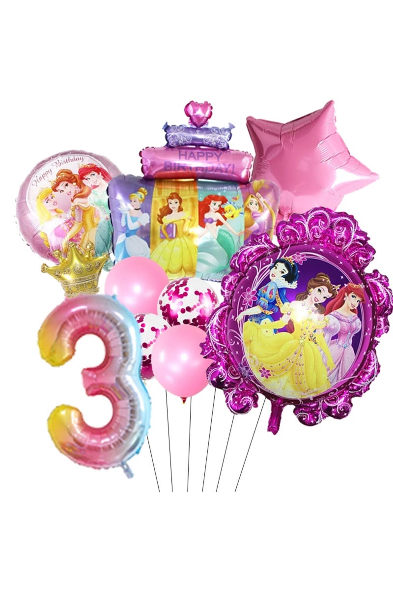 Princess 1set number 3 Princess Cinderella Belle Mermaid Balloons 32inch Number Birthday Party Decor