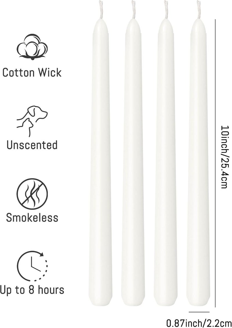 Viyffo Taper Candles, 10 Inch, 4 Pack, White – Unscented, Dripless & Smokeless Design, Up to 8-Hour Burn – Tall Candlesticks for Wedding, Dinner & Home Decor - Image 2