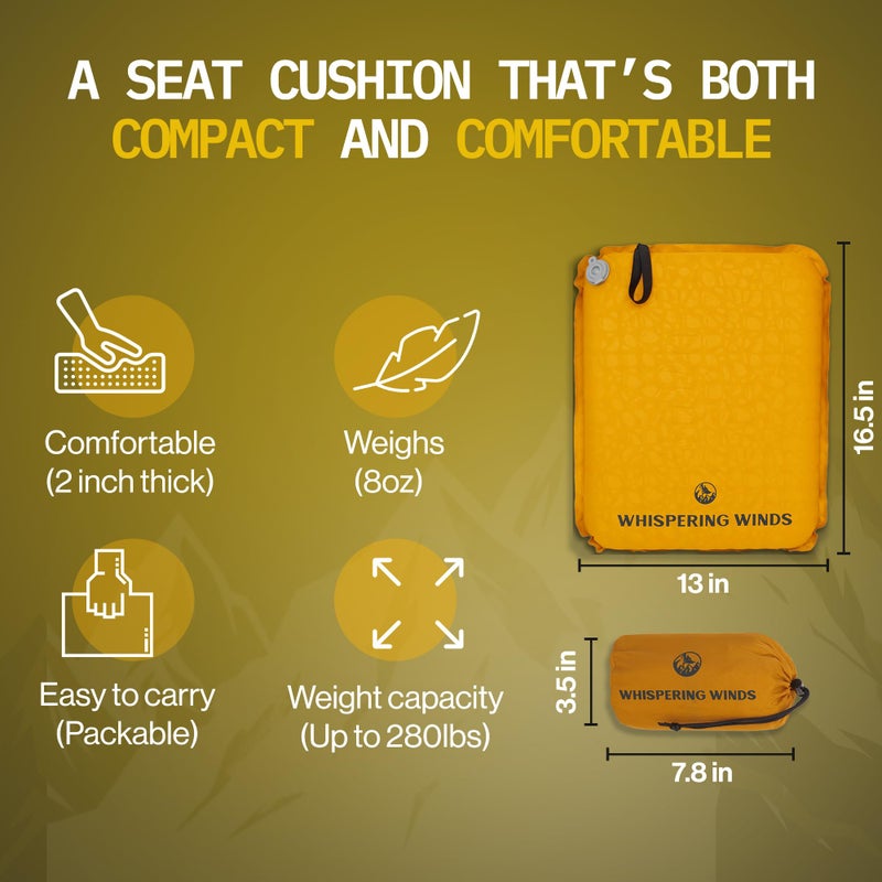 Whispering Winds Inflatable Seat Cushion - Comfortable Blow-up Foam Pad for Airplane, Travel, Stadium, Outdoors, Camping, Car & More - Image 2