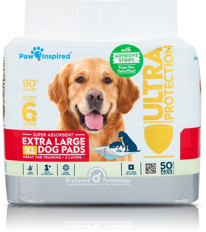 Paw Inspired Extra Large Puppy Pads 28X30 XL Dog Pads Dog Pee Pads Puppy Training Pads Potty Pads Adhesive Strips 50 Count