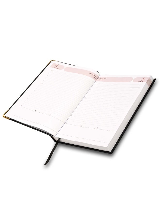 FIS 2027 Agenda Diary, 170x240mm Size, 1 Side Padded Cover Vinyl Materials, Golden Corners, 1 Day a Page, English, 60gsm White Paper, Black Cover - FSDI75EVG27BK - Image 4