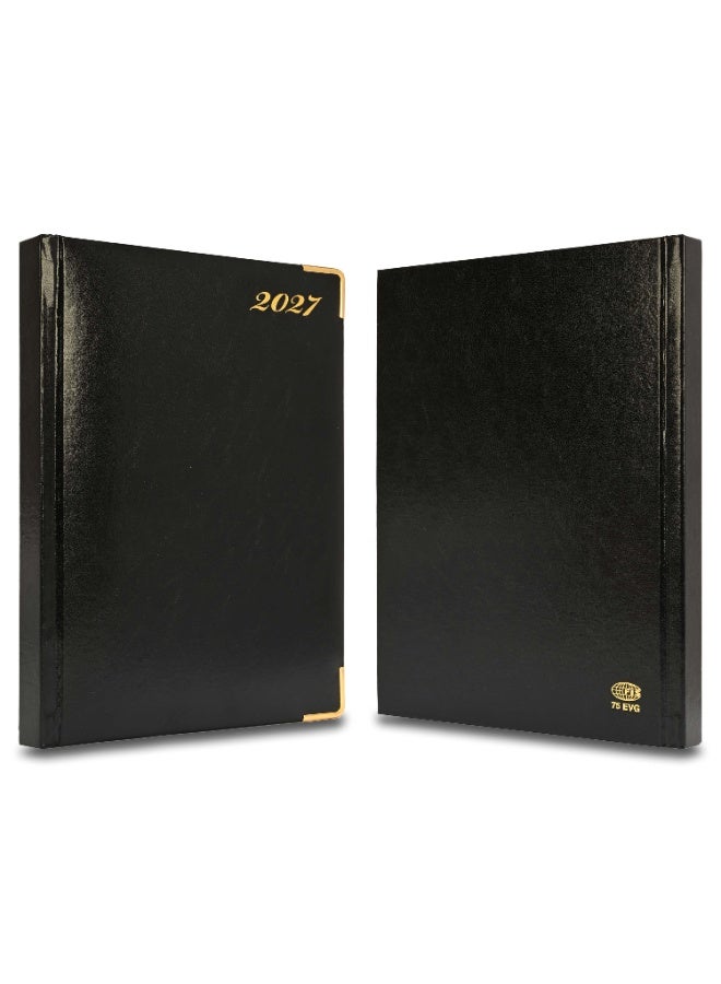 FIS 2027 Agenda Diary, 170x240mm Size, 1 Side Padded Cover Vinyl Materials, Golden Corners, 1 Day a Page, English, 60gsm White Paper, Black Cover - FSDI75EVG27BK - Image 3
