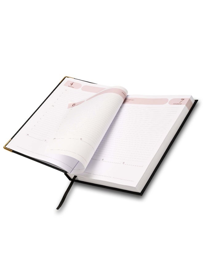 FIS 2027 Agenda Diary, 170x240mm Size, 1 Side Padded Cover Vinyl Materials, Golden Corners, 1 Day a Page, English, 60gsm White Paper, Black Cover - FSDI75EVG27BK - Image 2