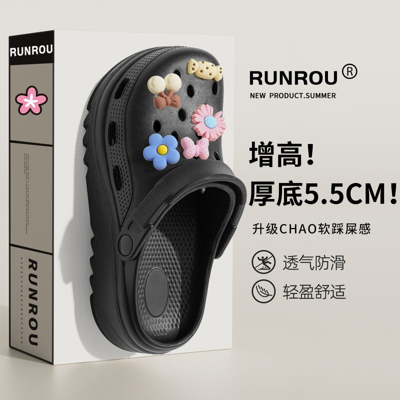 Black Hole Sandals for Women, 2026 New Style, Anti-Slip Beach Thick Sole with Heightening Effect, Eva Material, Summer Outdoor Wear - Image 1